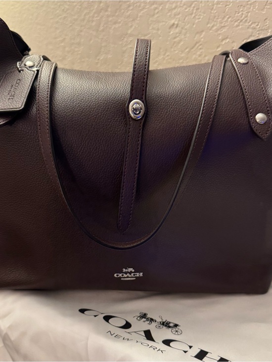 Coach Handbags - COACH Polished Pebble Leather Market Tote in Oxblood with Turnlock Strap